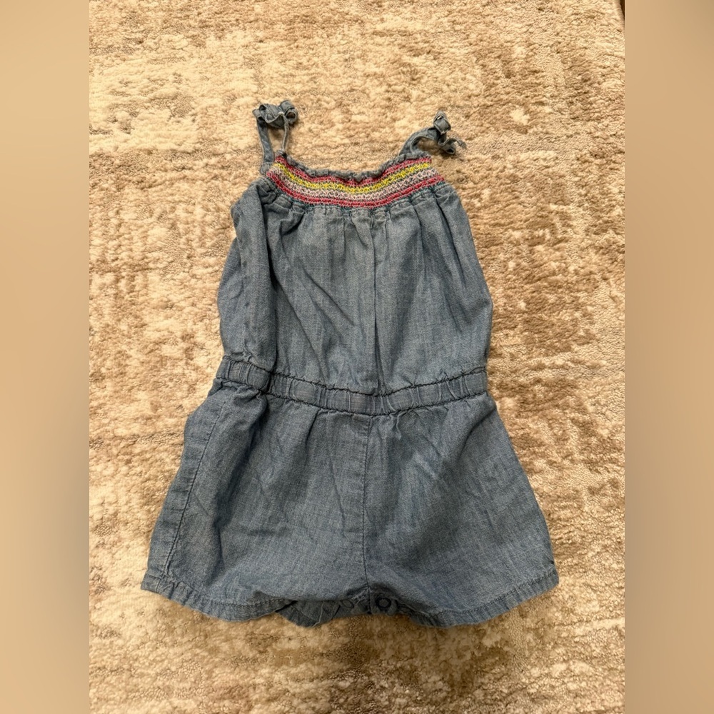Crazy 8 Blue Denim Romper with Colorful Trim size 18/24M